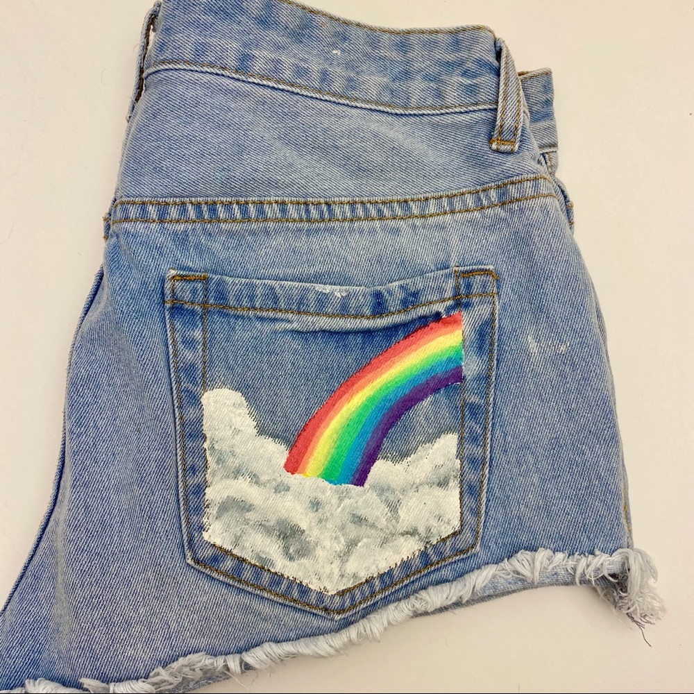 CUSTOM Pride Jean Shorts with Rainbow 🌈
